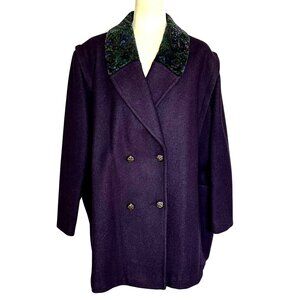 Andrea Marin Vintage Wool Pea Coat Purple Plus Size 20W Velvet Paisley Collar